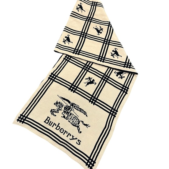 Burberry Accessories - Burberry London Burberrys Equestrian Knit Scarf Double Sided Winter Lux